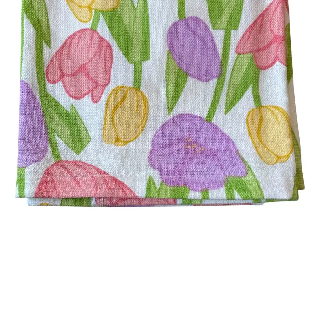 T-Fal Floral Cotton Kitchen Towels 18x28 Pop of Color Spring Tulips Set of 2 NEW